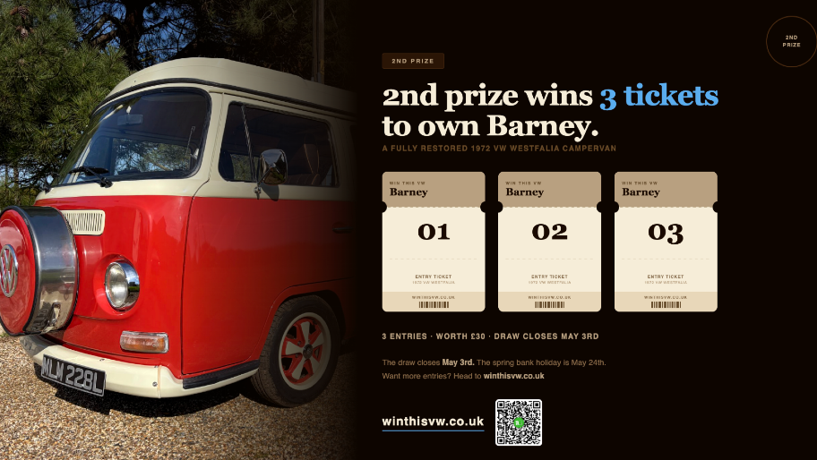 Enter Raffle to Win FREE TICKETS TO OUR 1972 CAMPERVAN DRAW (WEEKLY ...