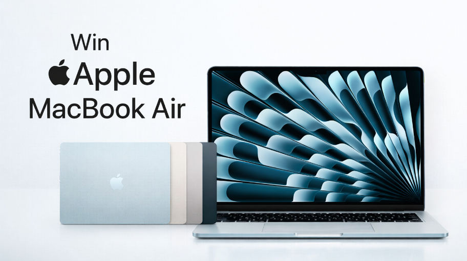 Enter Raffle to Win Apple MacBook Air M5 Chip 32GB RAM 1TB SSD Enter Raffle to Win Apple MacBook Air M5 Chip 32GB RAM 1TB SSD